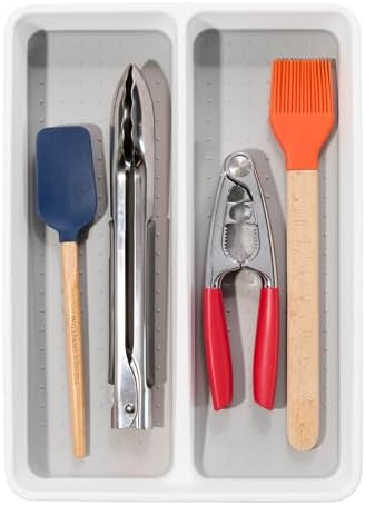 madesmart Small Utensil Tray, Multi Purpose Storage Organizer, Deep Storage for Ladles, Whisks & Serving Tools, Non Slip Lining, for Drawers & Home Organization, White, Mini Classic (Pack of 6) - Image 2
