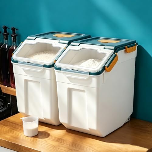 2 Pack Large Flour Storage Container 25 lb, Airtight Food Storage Bins with Wheels & Locking Lid, BPA Free Rice Grain Organizer with Measuring Cup, Flour Bin for Kitchen Pantry (Blue) - Image 6