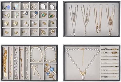 ProCase Stackable Jewelry Organizer Trays for Drawers, Jewelry Drawer Inserts Container Display Case Storage for Earring Necklace Rings Bracelet with Removable Dividers -Black, 4 Layers by ProCase