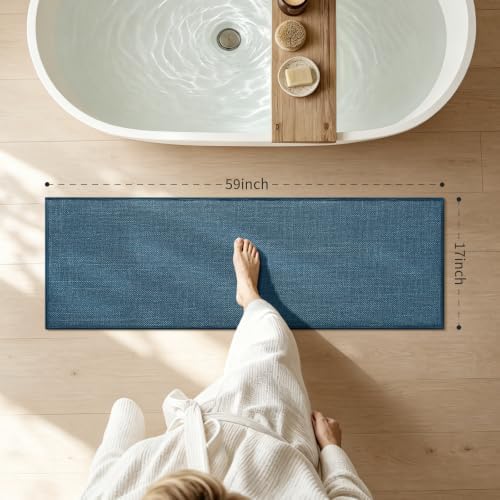 chakme Bathroom Rugs Mat 59x17, Ultra Thin Bath Rug Non Slip Runner Quick Dry Absorbent Bath Mat for Bathroom, (Dark Blue, 59"x17") - Image 2