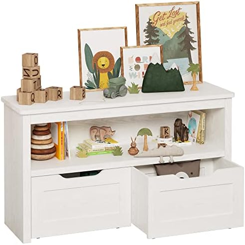 IRONCK Toy Storage Organizer with Drawers, Floor Toy Box with Wheels and Open Shelf, Storage Chest for Nursery, Playroom and Bedroom, White by IRONCK