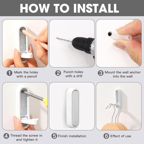 Dntorx Folding Wall Hooks, 2 Pack, White, Zinc Alloy, Heavy Duty Coat Hooks - Image 5