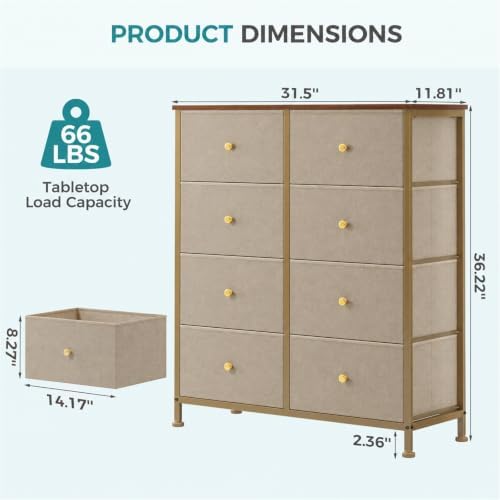OLIXIS 8 Drawer Storage Dresser for Bedroom, Closet Organizers Units, Khaki - Image 3