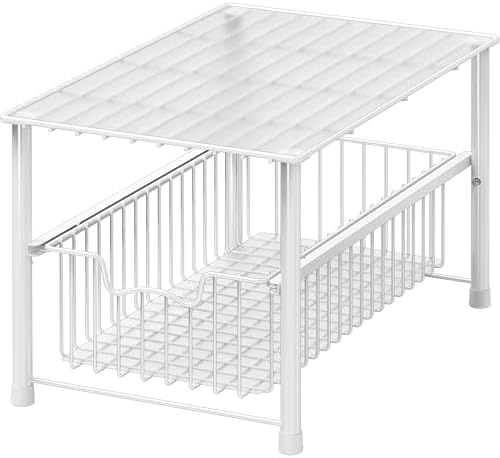 Simple Houseware Wired Stackable Under Sink Cabinet Sliding Basket, White by SimpleHouseware