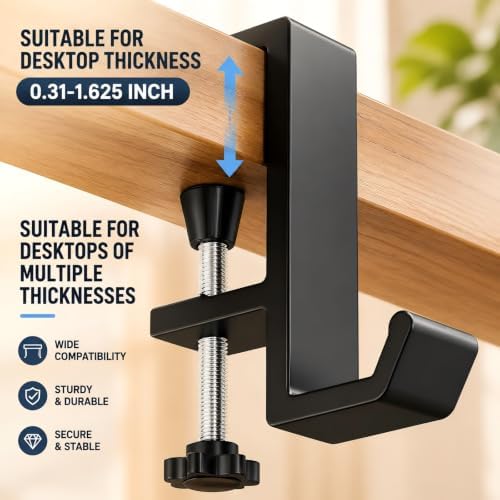 JAKO Headphone Stand - Aluminum Alloy Headphone Holder, Under Headset Stand for Desk Fit for PC Gaming Headset Hanger Hook Suitable for Office, Computer, Student Class Desk, Handmade Creator Table - Image 4