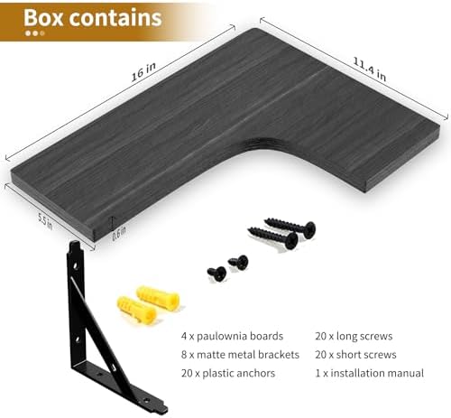 ROMGUAR CRAFT Corner Floating Shelves Wall Mounted Set of 4, Black - Image 4