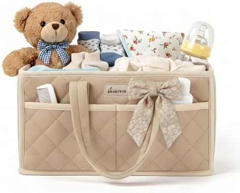Diaper Caddy Organizer For Changing Table,Dutch Velvet Baby Diaper Caddy With 3 Removable Compartments &4 Side Pockets,Portable Diaper Basket For Car Organizer,Nursery Organizer For Essential Supplies by BaobravaDirect