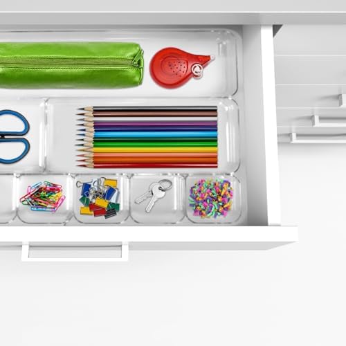 Manaloom Desk Drawer Organizer Tray with 9 Storage Compartments - For Home and Office - Drawer Organizers Office, Perfect Organizing Pens, Pencils, Paper Clips, Sticky Notes - Clear - 2 Pack - Image 5