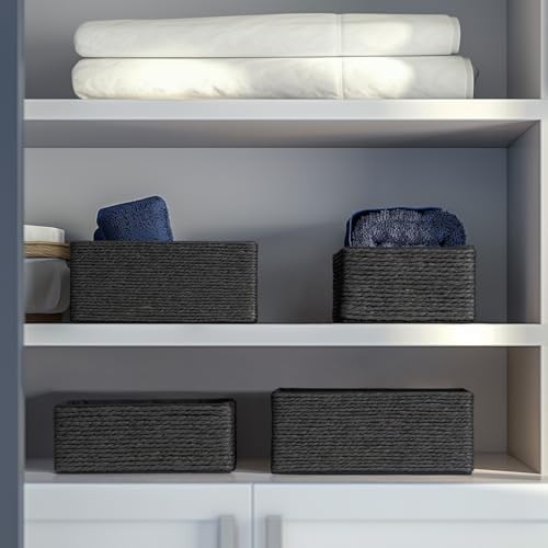 LA JOLIE MUSE Bathroom Basket Organizers, Paper Rope Storage, Black 4 Pack - Image 3