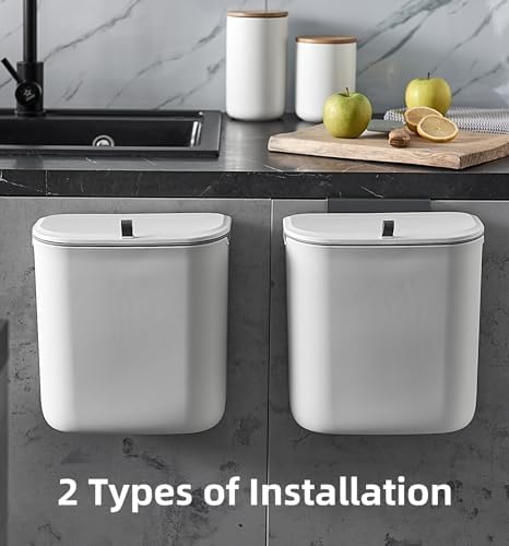 Ninestars 1.3 Gallon Kitchen Compost Bin, Cabinet Door Trash Can, White Plasitc Small Garbage Can withLid, 5 Liters Hanging Trash Can for Kitchen, Bathroom, Bedroom, RV (White) - Image 3