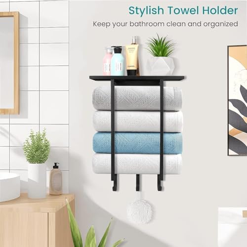 ELITEROO Towel Holder for Bathroom Wall, Wooden Towel Rack Shelf - Image 2