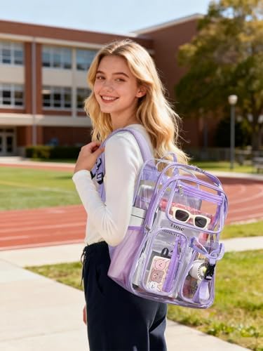 Clear Backpack for School, 17" Heavy Duty Double-Layer Clear Bookbag - Image 2