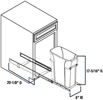 Knape & Vogt SBM9-1-20WH 8.38 in. W x 20 in. D x 17.31 in. H In Cabinet Pull-Out Bottom Mount 20qt Trash Can - Image 6
