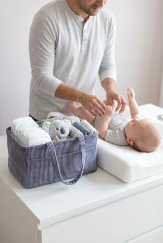 Diaper Caddy Organizer, Premium Blue Indigo Corduroy Nursery Storage Basket with Removable Dividers & Handles, Portable Organizer for Diapers, Essentials, Baby Registry & Shower Gift - Image 7