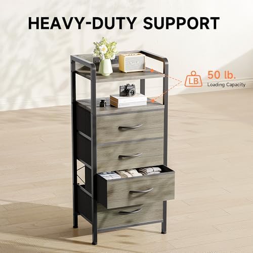 Lazzanto Nightstand with Rear Charging Station, LED Light, 4 Drawers, Grey - Image 6