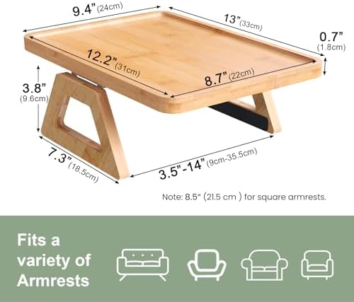 Couch Arm Tray,Bamboo Folding Sofa Tray,Sofa Armrest Trays Clip-On Couch Desk for Drinks,Snacks,Phone,Remote Control（Natural） - Image 5