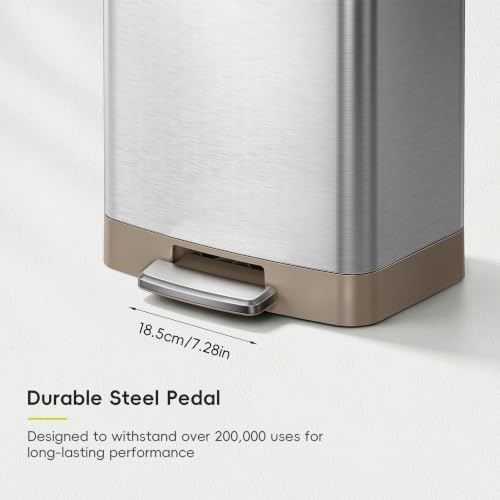 EKO Hudson Matte Stainless 50 Liter/13.2 Gallon Step Trash Can with Rear Trash Bag Storage Compartment - Image 6