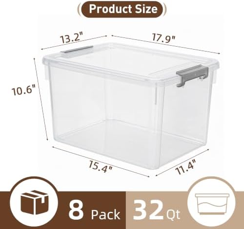 Citylife 8-Pack 32 QT Clear Plastic Storage Bins with Latching Lids - Image 2