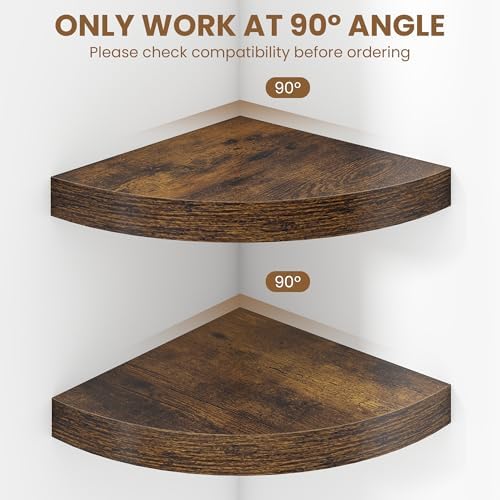 Fun Memories Floating Corner Shelves Set of 2 - Rustic Wood Wall Mounted Storage and Display Shelves for Living Room, Bedroom, Kitchen, Bathroom - Space Saving Home Decor, Brown - Image 5