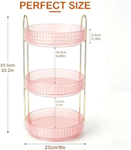 Fangoo 3 Tiers Pink Rotating Makeup Organizer for Vanity 360 Spinning Skincare Organizers for Dresser Perfume Organizer Large Skincare Make up Storage Cosmetic Organizer for Bathroom Countertop - Image 2