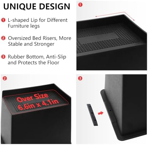4 Pack Bed Risers 6 inch Heavy Duty, Oversized Furniture Risers - Image 4