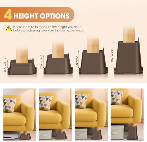 MYMULIKE Bed Risers Heavy Duty, Oversized Furniture Risers, Support Up to 6000 Lbs, Lift 3 inch for Couch, Sofa, Table,Chair (Dark Brown 4 Pack, 3 inch) - Image 5