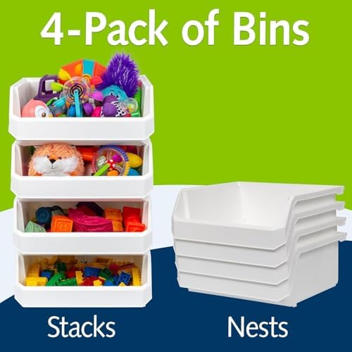 ReadySpace Extra Large Stackable Plastic Storage Bins, 4-Pack, White - Image 4