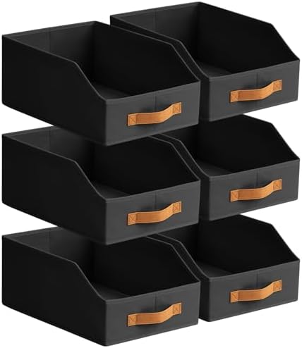 Homsorout Fabric Storage Bins for Organizing - 6 Pack Large Trapezoid Collapsible Storage Bins with Front Handle, Closet Organizers and Storage for Bedroom, Home Shelves, Small Spaces, Black by Homsorout