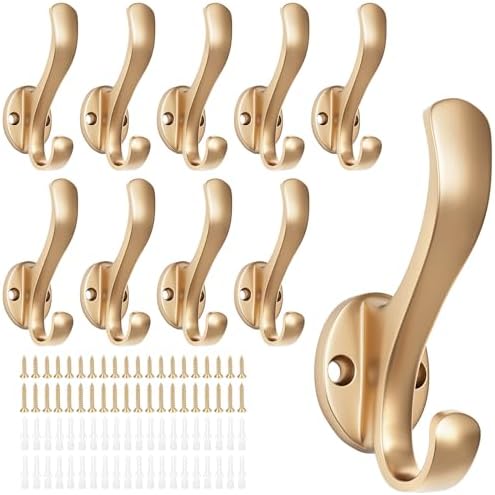 Coat Hooks Heavy Duty - Easy to Install Metal Towel Hooks Fashionable Wall Hooks for Hanging Hat, Towel, Key, Robe, Scarf, Bag, Cap (10 PCS Gold) by Ruiziiz