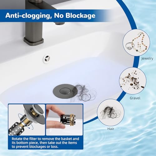 Hibbent Upgraded 3 in 1 Bathroom Sink Drain Strainer, Pop Up Stopper - Image 2