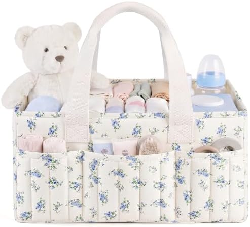 Floral Baby Diaper Caddy Organizer with Lid, Gift Basket for Baby Shower by Unknown