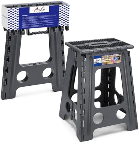 ACKO 17.5" Folding Step Stool, 400 lbs Capacity with Safety Lock, Dot Gray by ACKO