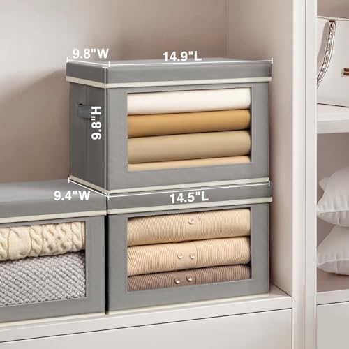 Homsorout Storage Bins, Storage Baskets for Shelves with Window, Fabric Storage Bins with Handle, Foldable Storage Cubes Boxes for Organizing for Clothes, Towels, Books, 3 Pack, Grey - Image 6