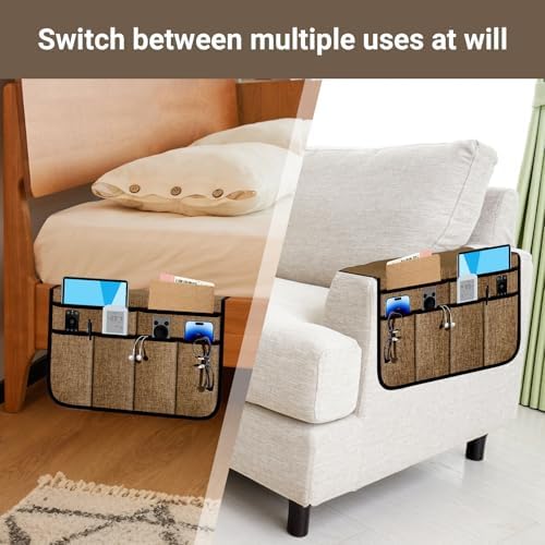 Armchair Caddy & Remote Control Holder for Couch & Recliner | Non-Slip Armrest Organizer with 6 Pockets for TV Remote, Phone, Tablet, Magazine & More, 19 x 35 Inches, Chocolate - Image 6