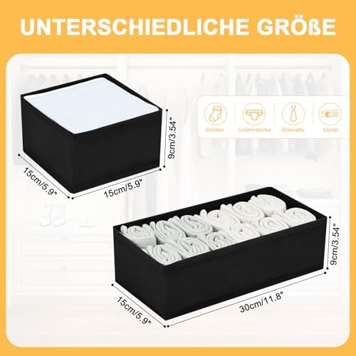 DIMJ Drawer Organiser System Drawer Organiser - Fabric Storage Box, Drawer Inserts for Wardrobes, Wardrobe Organiser for Clothes, Pack of 12, Black Classic - Image 3