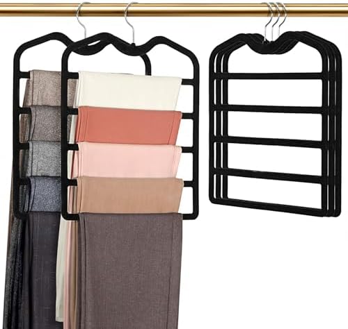 Pants Hangers Space Saving,5 Pack 5 Tier Velvet Short Neck Pants Hangers by DOIOWN