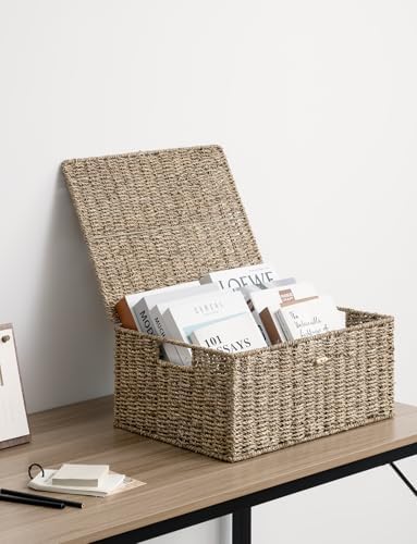 StorageWorks Wicker Basket with Lid, Storage Baskets with Lids, Seagrass - Image 6