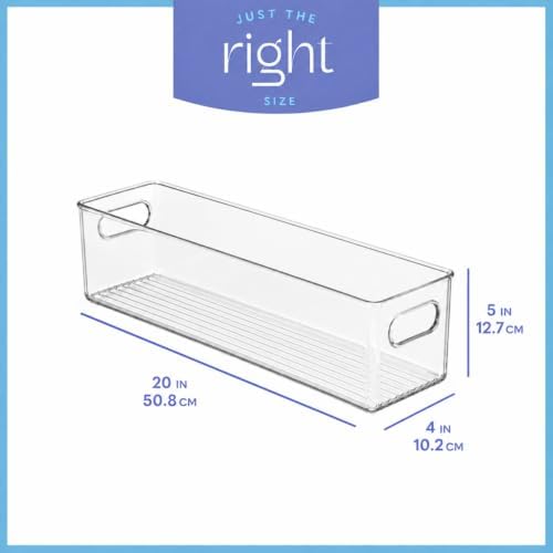 primebox Plastic Food Storage 6 Pack Clear Container Bin with Handles for Organizing Kitchen, Pantry, Refrigerator, Freezer, Pantry, Cabinet, Closet, Bathroom. 20”x4”x5” - Image 3