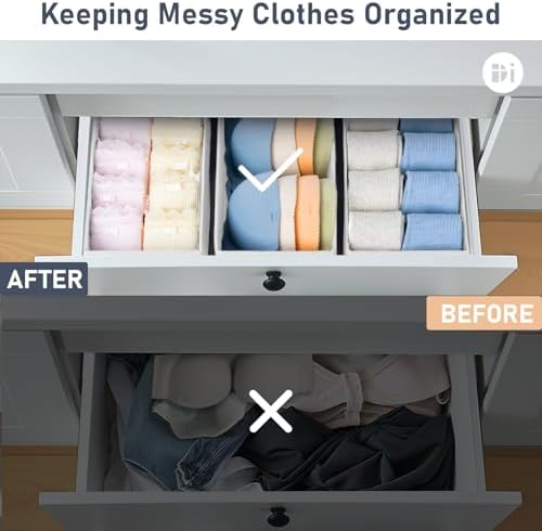 DIMJ Drawer Organizer Clothes - Underwear Organizer Small Sock Organizer Box Dresser Organizer,Drawer Dividers for Baby Clothes,Bra,Socks, Belt, Tie, Set of 9,White - Image 5