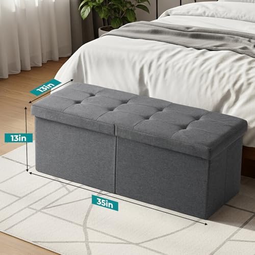35-INCH Storage Ottoman Bench, Footrest with Storage, End of Bed Bench Coffee Table for Living Room, Bedroom, Entryway, Dark Gray - Image 3