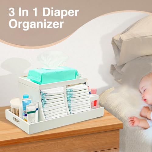 Three colors Diaper Organizer, Wooden Diaper Caddy Organizer, Changing Table Organizer, Diaper Storage Organizer, Nursery Baby Organization (White) - Image 2