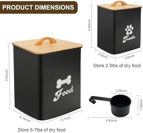 Dog Treat Container 2PCS, Dog Food Storage Container with Lids Airtight, Dog Treat Jars for Kitchen Counter-7+3Lbs, Small Dog and Cat Cookie Jar for Storage, Pet Treat Container (Upgraded) Black - Image 4