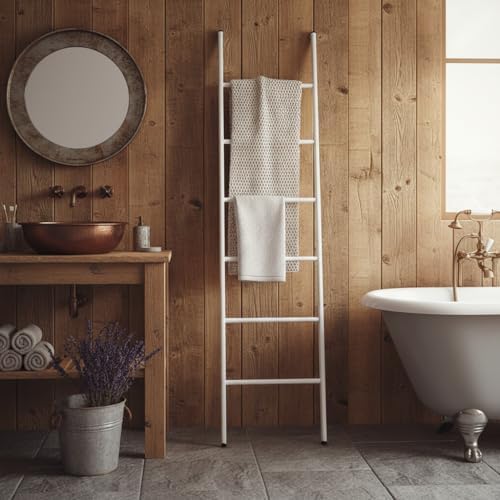6-Tier Blanket Ladder 68 Inch Wall-Leaning Towel Rack for Living Room and Bedroom, Easy Assembly - White - Image 6