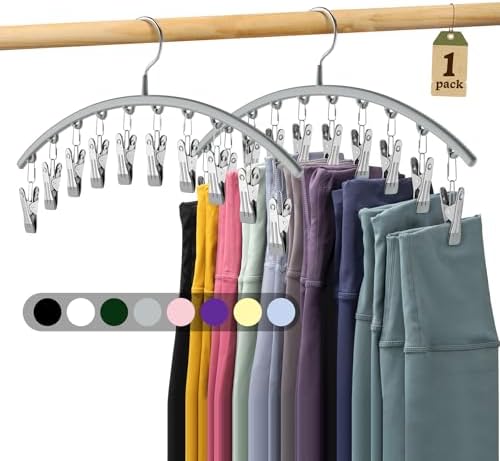 Volnamal Legging Organizer for Closet, Metal Yoga Pants Hanger w/Rubber Coated 1 Pack w/10 Clips Hold 10 Leggings, Hangers Space Saving Hanging Closet Organizer for Closet Organizers and Storage-Gray by Volnamal