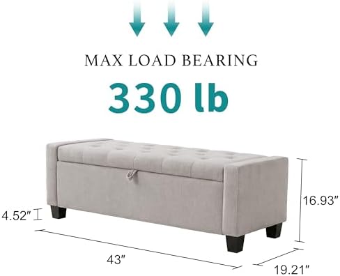 Huatean Home 43" Ottoman with Storage, Light Gray Storage Ottoman Bench - Image 2