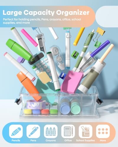 BiuLeon 8 Pack Large Pencil Box Set, Plastic Clear Pencil Case Marker Organizer, Crayon Box Craft Organizers, Stackable Storage Containers with Lid for Pen, Art and Craft Supplies(Gray—with dividers) - Image 5