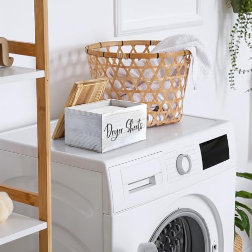 Bivvclaz Dryer Sheet Holder, White Washed Wood Laundry Sheets Container, Laundry Room Organization and Storage for Farmhouse Laundry Room Decor and Accessories, Fabric Sheet Holder - Image 6