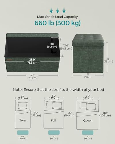 SONGMICS Storage Ottoman Bench, 30 Inches Folding Foot Rest Stool - Image 3