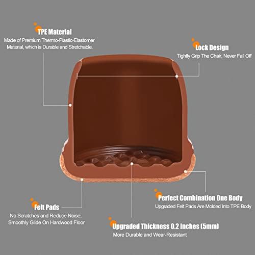 Ezprotekt 24Pcs Square Chair Leg Floor Protectors with Felt Brown - Image 3