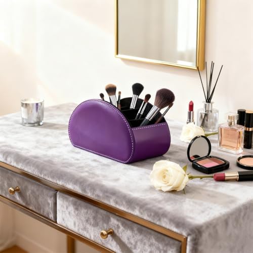 Remote Control Holders Organizer Box with 5 Compartment PU Leather Multi-functional Office Desk Storage Caddy Store Tv Remote for Media Player,Brush,Pencil,Glassees&Office Supplies (Dark Purple) - Image 6